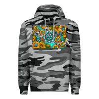 Slate Camo western turquoise and sunflowers skinny metal can holder Premium Hoodie - HRA Design Shop