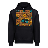 Black western sunflowers camera seamless pattern Urban Hoodie - HRA Design Shop