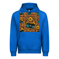 Cobalt western sunflowers camera seamless pattern Urban Hoodie - HRA Design Shop