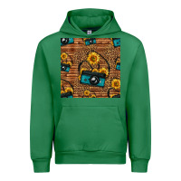 Emerald western sunflowers camera seamless pattern Urban Hoodie - HRA Design Shop