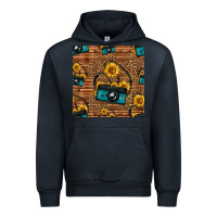 Navy western sunflowers camera seamless pattern Urban Hoodie - HRA Design Shop