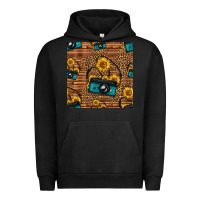 Pigment Black western sunflowers camera seamless pattern Urban Hoodie - HRA Design Shop
