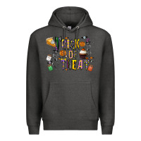 Charcoal Heather trick or treat Premium Hoodie - CowhideDigitalArt