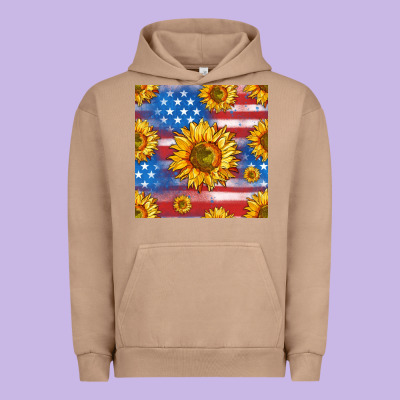 Sunflowers American Flag Seamless Pattern Urban Hoodie Designed By Hra Design Shop