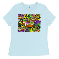 Baby Blue mardi gras cake glitterleopard and cowhide background Ladies Tee - Artiststas