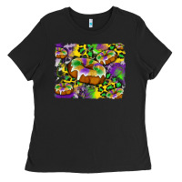 Black mardi gras cake glitterleopard and cowhide background Ladies Tee - Artiststas