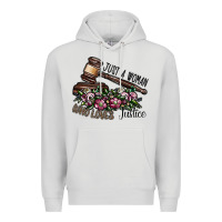 Dove Grey just a woman who loves justice Premium Hoodie - SublimationCraftShop