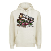 Oatmeal Heather just a woman who loves justice Premium Hoodie - SublimationCraftShop