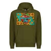 Army Green teacher life skinny metal can holder Premium Hoodie - HRA Design Shop