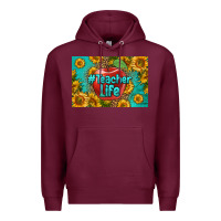 Burgundy teacher life skinny metal can holder Premium Hoodie - HRA Design Shop