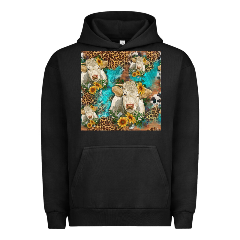 Sunflowers Charolais Cow Seamless Pattern Urban Hoodie by HRA Design Shop | Teevron