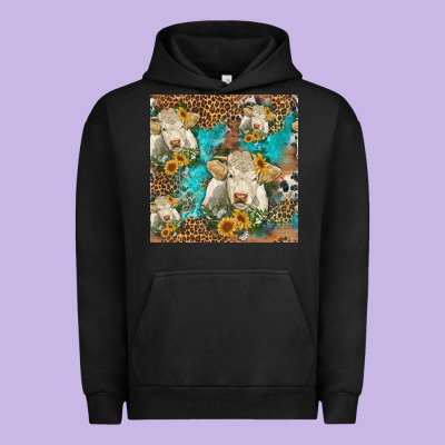 Sunflowers Charolais Cow Seamless Pattern Urban Hoodie Designed By Hra Design Shop
