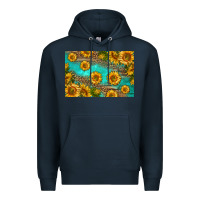 Navy western sunflowers skinny metal can holder Premium Hoodie - HRA Design Shop