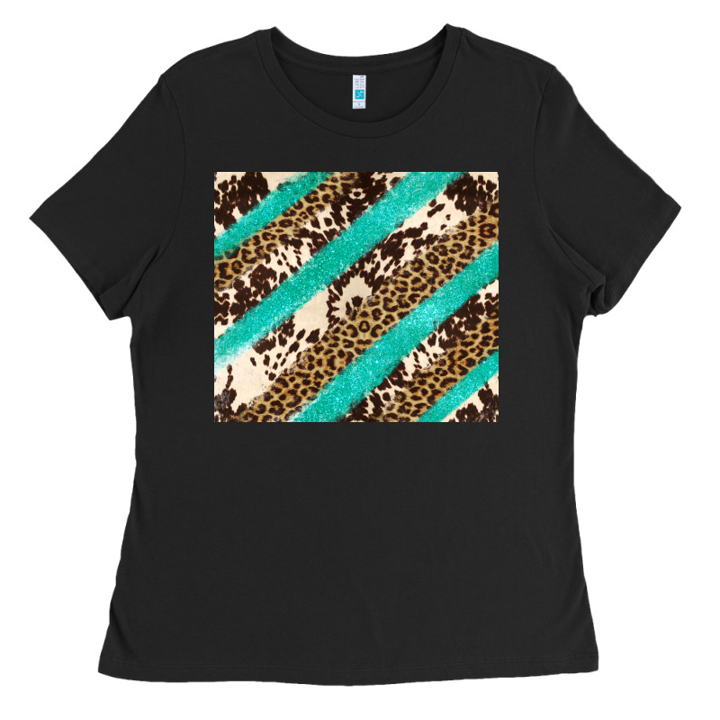 Turquoise Glitter Leopard And Cowhide Ladies Tee by Artiststas | Teevron