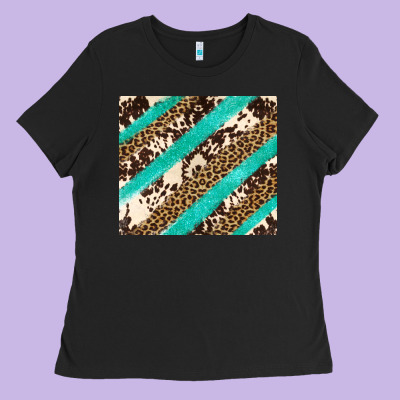 Turquoise Glitter Leopard And Cowhide Ladies Tee Designed By Artiststas