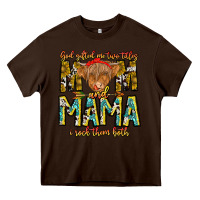 Chocolate Brown God Gifted Me Two Titles And Mama i Rock Them Both Heavy Core Tee - CowhideDigitalArt
