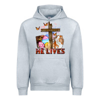 Heather Grey He lives Easter Day Urban Hoodie - CowGirlArtShop