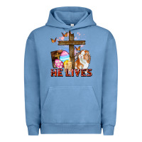 Pigment Pebble Blue He lives Easter Day Urban Hoodie - CowGirlArtShop