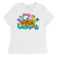 White hairboss western sunflowers hairdresser Ladies Tee - Artiststas