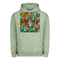 Pigment Oil Green aztec bull skull seamless pattern Urban Hoodie - HRA Design Shop