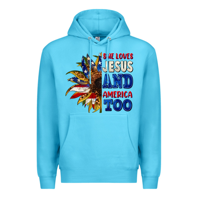 She Loves Jesus And America Too 4th Of July Premium Hoodie by CowGirlArtShop | Teevron