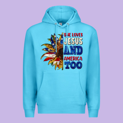 She Loves Jesus And America Too 4th Of July Premium Hoodie Designed By Cowgirlartshop