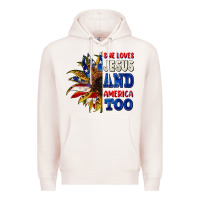 Pale Pink She loves Jesus and America too 4th of july Premium Hoodie - CowGirlArtShop