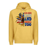 Antique Gold She loves Jesus and America too 4th of july Premium Hoodie - CowGirlArtShop