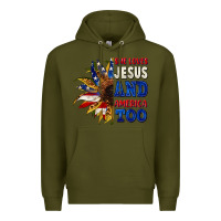 Army Green She loves Jesus and America too 4th of july Premium Hoodie - CowGirlArtShop