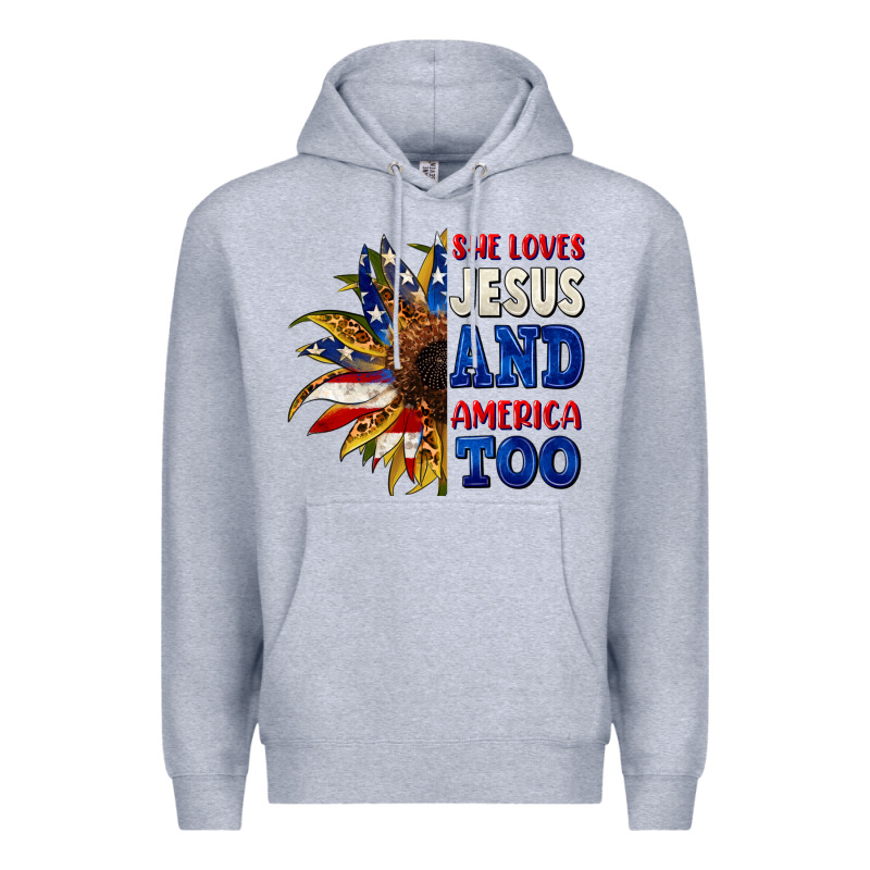 She Loves Jesus And America Too 4th Of July Premium Hoodie by CowGirlArtShop | Teevron