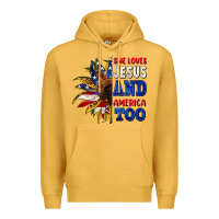 Mustard She loves Jesus and America too 4th of july Premium Hoodie - CowGirlArtShop
