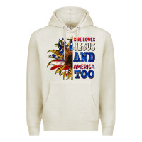 Oatmeal Heather She loves Jesus and America too 4th of july Premium Hoodie - CowGirlArtShop