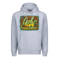 Heather Grey the lake is my happy place Premium Hoodie - HRA Design Shop