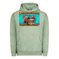 Pigment Oil Green hippie van floral skinny metal can holder Urban Hoodie - HRA Design Shop