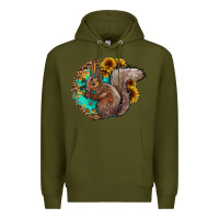 Army Green western squirrel with sunflowers Premium Hoodie - CowhideDigitalArt