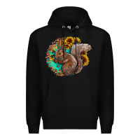 Black western squirrel with sunflowers Premium Hoodie - CowhideDigitalArt