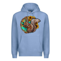 Colony Blue western squirrel with sunflowers Premium Hoodie - CowhideDigitalArt