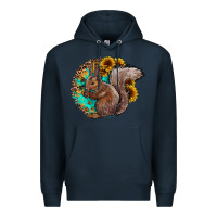 Navy western squirrel with sunflowers Premium Hoodie - CowhideDigitalArt