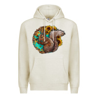 Oatmeal Heather western squirrel with sunflowers Premium Hoodie - CowhideDigitalArt