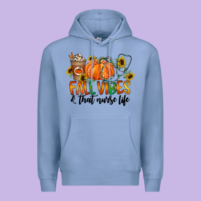Fall Vibes And That Nurse Life Premium Hoodie Designed By Cowhidedigitalart