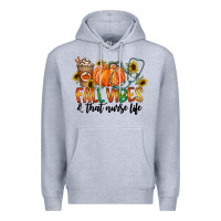 Heather Grey fall vibes and that nurse life Premium Hoodie - CowhideDigitalArt
