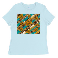 Baby Blue leopard cowhide  leather sunflowers Ladies Tee - Artiststas