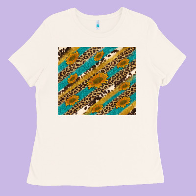 Leopard Cowhide  Leather Sunflowers Ladies Tee Designed By Artiststas