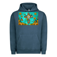 Pigment Midnight Navy bull skull cross skinny metal can holder Urban Hoodie - HRA Design Shop