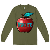 Army Green apple teacher Long Sleeve Tee - BarkalooDesign