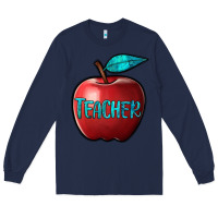 Navy apple teacher Long Sleeve Tee - BarkalooDesign