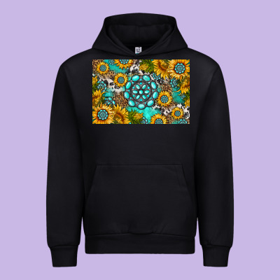Western Turquoise And Sunflowers Skinny Metal Can Holder Urban Hoodie Designed By Hra Design Shop