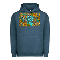Pigment Midnight Navy western turquoise and sunflowers skinny metal can holder Urban Hoodie - HRA Design Shop