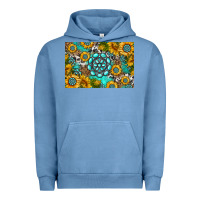 Pigment Pebble Blue western turquoise and sunflowers skinny metal can holder Urban Hoodie - HRA Design Shop