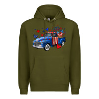 Army Green 4th of July American flag truck Premium Hoodie - Neo Western